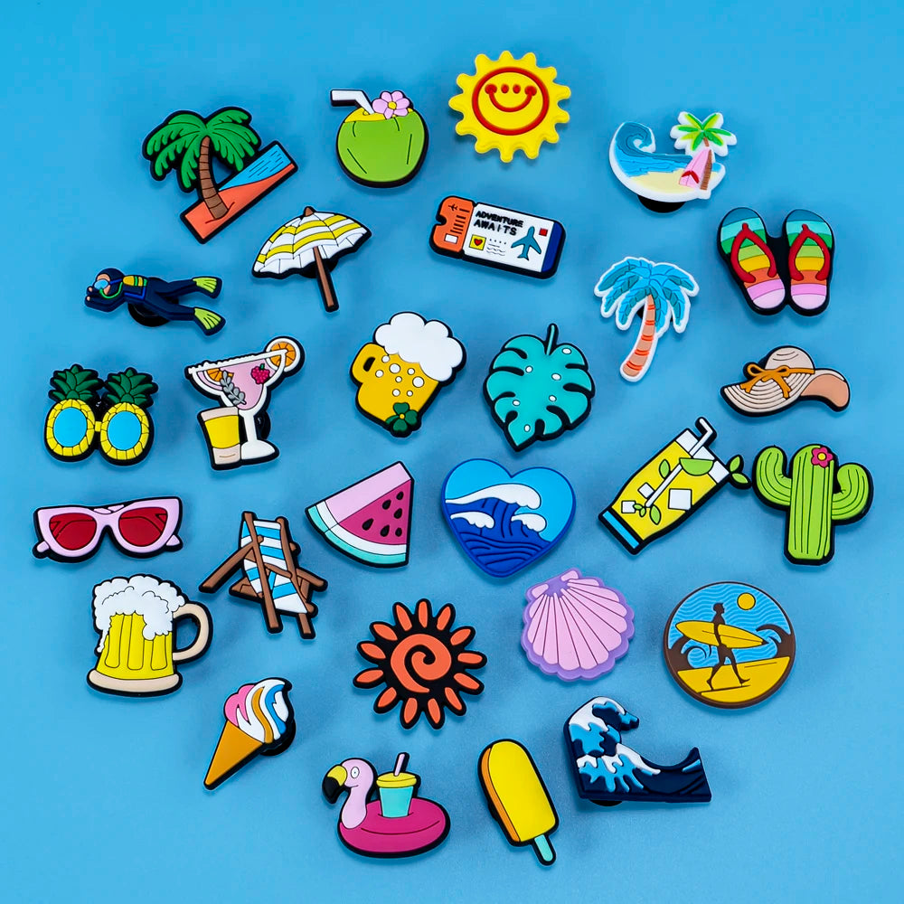 1/30pcs Hawaiianischer Stil Schuh Charms Sunshine Meer kaltes Bier Schuh Dekorationen Sonnenschirm Sonnenbrille Liege Strand Sandalen Zubehör