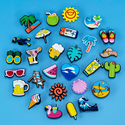 1/30pcs Hawaiianischer Stil Schuh Charms Sunshine Meer kaltes Bier Schuh Dekorationen Sonnenschirm Sonnenbrille Liege Strand Sandalen Zubehör