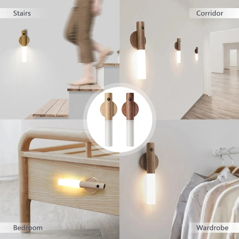 LED-Holz-Nachtlicht-PIR-Bewegungssensor-magnetische-Wandlampe-USB-aufladbare-Lichter-Home-Treppenhaus-Schlafzimmer-Lampen-Nachttischbeleuchtung
