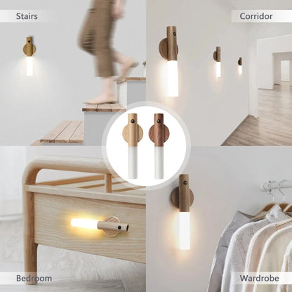 LED-Holz-Nachtlicht-PIR-Bewegungssensor-magnetische-Wandlampe-USB-aufladbare-Lichter-Home-Treppenhaus-Schlafzimmer-Lampen-Nachttischbeleuchtung