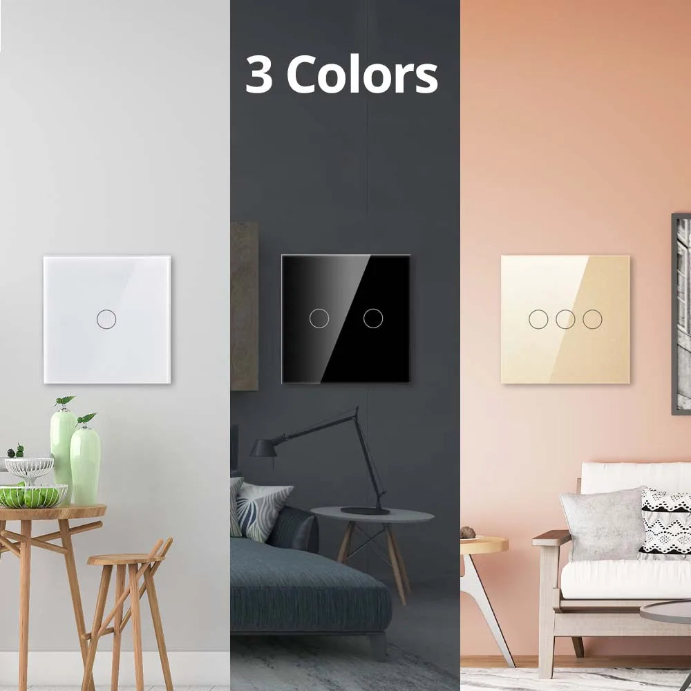 Wallpad 1/2/3 Gang 1/2 Wege EU Touch Schalter Weiß Schwarz Gold Glasscheibe Wandleuchte Sensor Taste mit LED AC110-220V