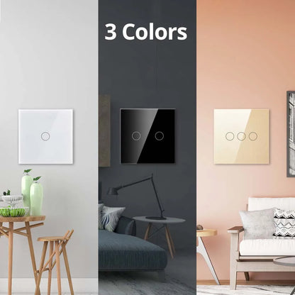 Wallpad 1/2/3 Gang 1/2 Wege EU Touch Schalter Weiß Schwarz Gold Glasscheibe Wandleuchte Sensor Taste mit LED AC110-220V