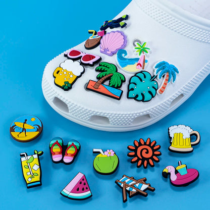 1/30pcs Hawaiianischer Stil Schuh Charms Sunshine Meer kaltes Bier Schuh Dekorationen Sonnenschirm Sonnenbrille Liege Strand Sandalen Zubehör