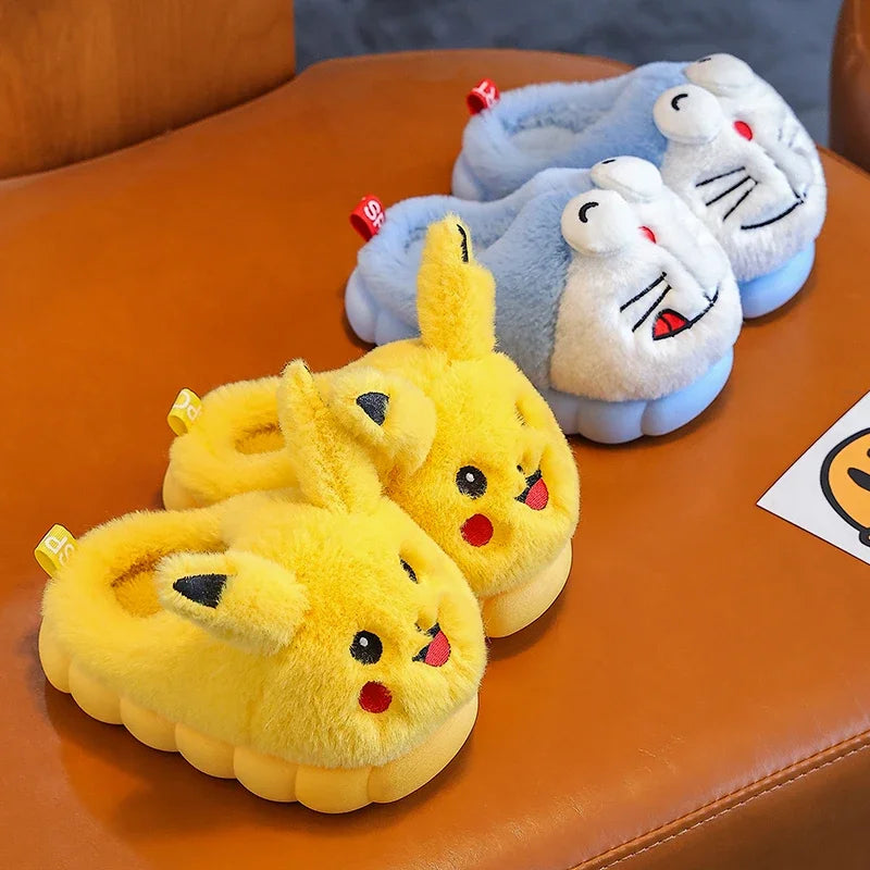 Neue Kinder mehrer süßer Cartoon Flat Plush Pantoffeln weicher Sohle nicht rutscher Winter warm warmes Baby Jungen Mädchen Innenhause Baumwollschuhe