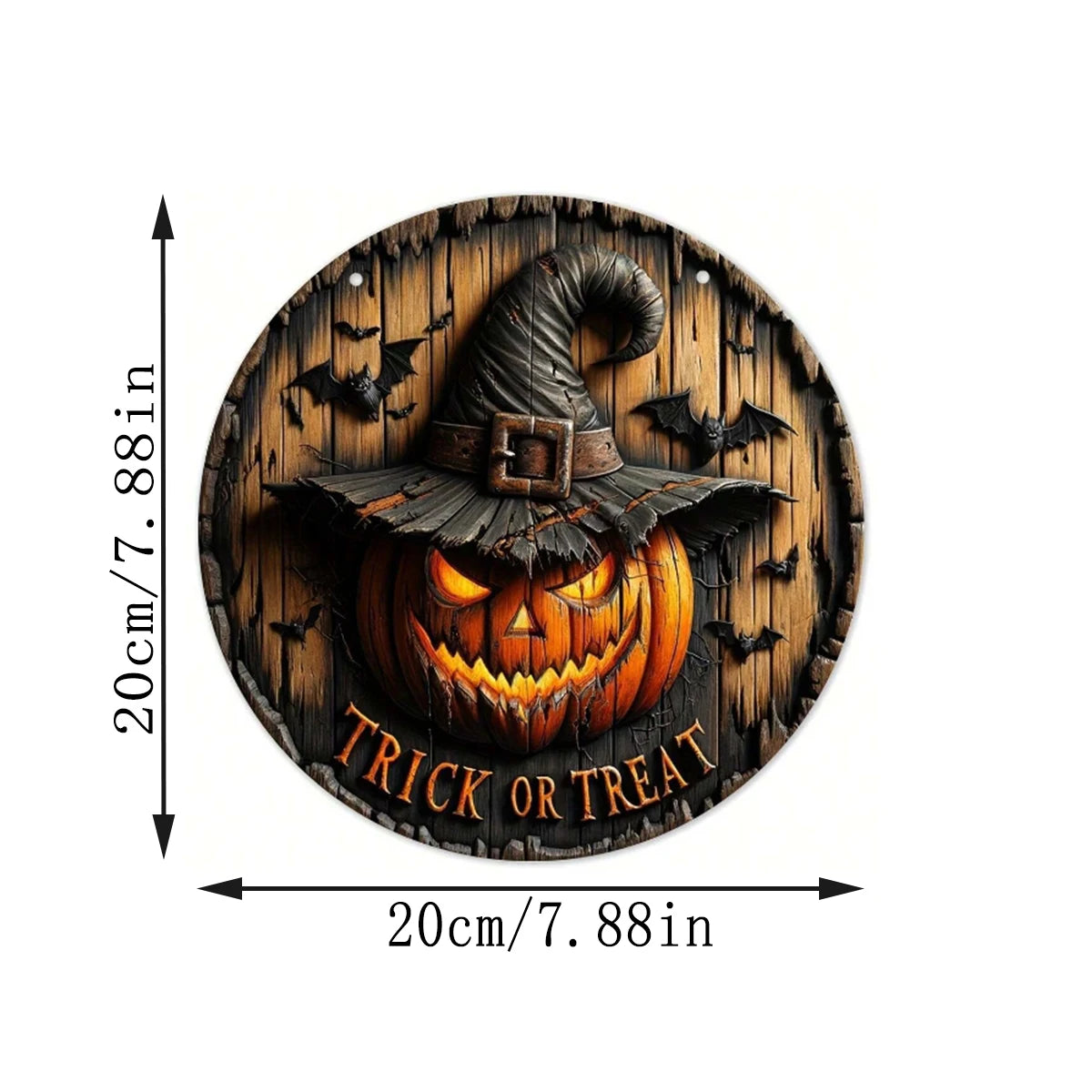 Halloween-Holzkranz mit Retro-Kürbiskopf-Logo: Horrorkunst-Dekoration, hängender Holzanhänger für Haus, Garten und Hof.
