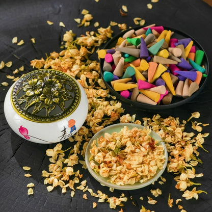 60pcs/Beutel Weihrauchkegel Duft Angstlinderduft Weihrauchkegel natürliche Duftkegel für Meditation Relaxation Mix Farbe