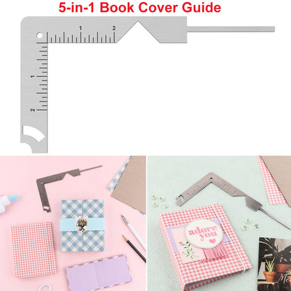 5-in-1 Buchdeckelführer – Edelstahl-Metall-Buchbinde-Werkzeug zum Markieren, für Alben, Notizbücher, Scrapbooking, Maßstab