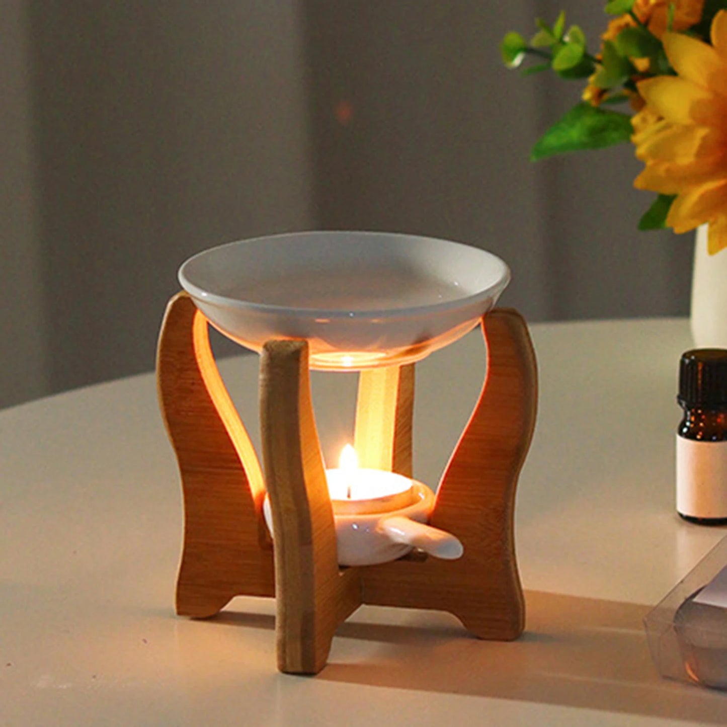 Kerze Duftlampe Ölofen Bambusrahmen Aromabrenner Kerzenhalter Kerzenständer Vase Aromatherapie Ofen Heimdekoration
