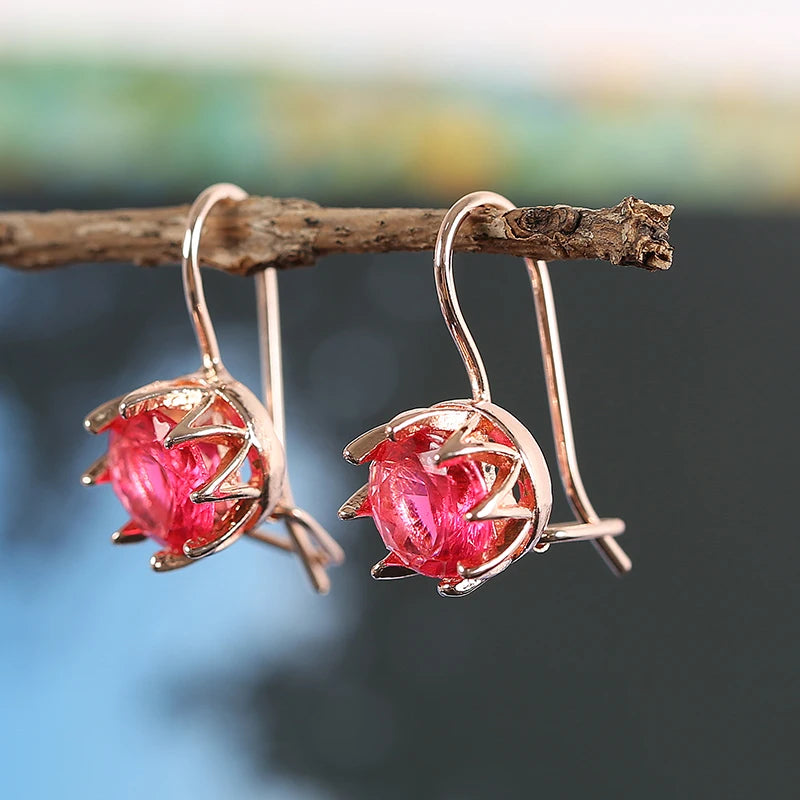 Exquisite Mode Frauen Vergoldete Rote Ohrhänger Für Mädchen Prinzessin Party Hochzeit Engagement Weihnachten Schmuck