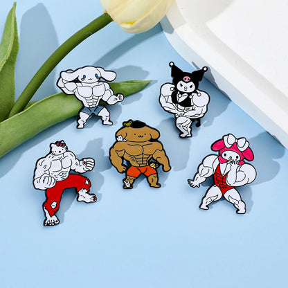 Lustige Sanrio Muscle Anime Figur Broschen Kawaii Hallo Kitty Emaille Anstecknadeln Cartoon Kuromi My Melody Rucksack Abzeichen Spielzeug Geschenk