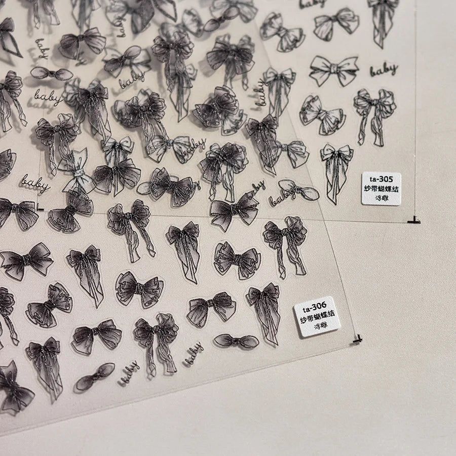 1pcs 5d japanische Bowtie -Nagelaufkleber 2024 Spitzenbogen Langes Ribbon Selbstkleber Nagelkunst Dekorationen Aufkleber Maniküre Abziehbilder DIY