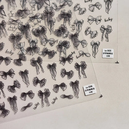 1pcs 5d japanische Bowtie -Nagelaufkleber 2024 Spitzenbogen Langes Ribbon Selbstkleber Nagelkunst Dekorationen Aufkleber Maniküre Abziehbilder DIY