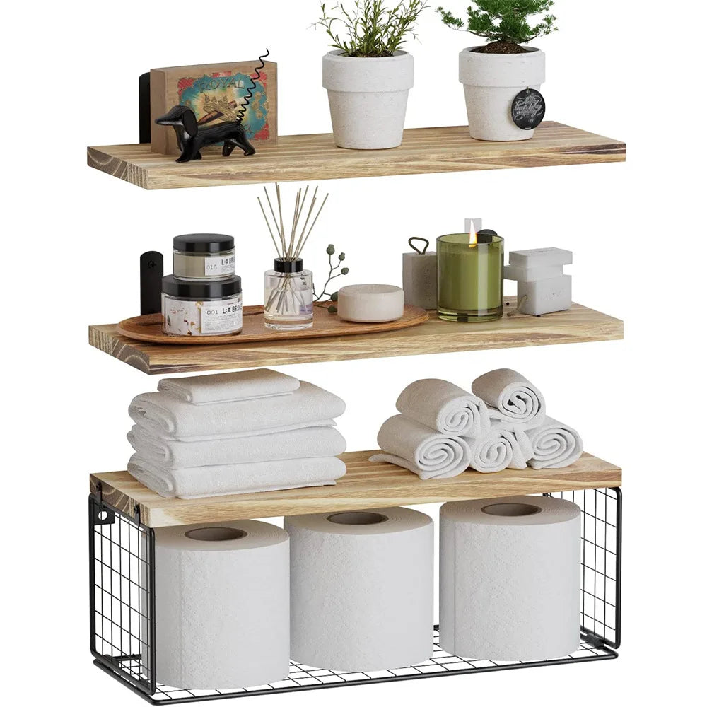 Wandmontiertes Aufbewahrungsregal aus Holz Badezimmer-Aufbewahrungskorb Schwebende Vitrine Dekorativer Wandgitter-Organizer Wohnaccessoires Dekor
