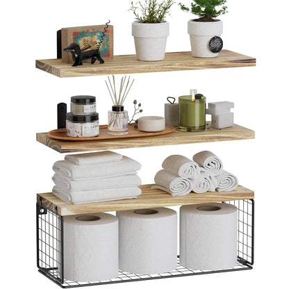 Wandmontiertes Aufbewahrungsregal aus Holz Badezimmer-Aufbewahrungskorb Schwebende Vitrine Dekorativer Wandgitter-Organizer Wohnaccessoires Dekor
