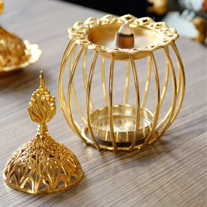 Arabisches Gold Räucherstäbchenbrenner Indoor Kerzen Ätherische Öle Aromatherapie-Lampe Sandelholz Eisen Räucherstäbchenbrenner Zuhause Vogelkäfig Form