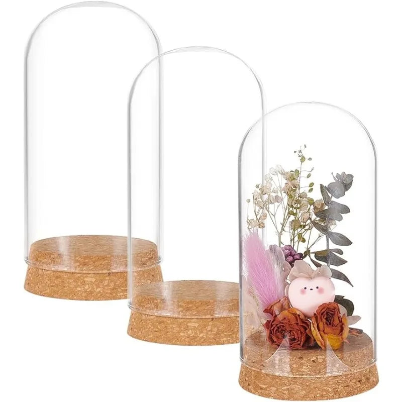 3 Set Kuppel Display Glas Glas mit Kork 65x133mm Glocke Cloche Glas Dekoration Etui für Blumen Pflanzen Exemplare Handwerk Dekorationen