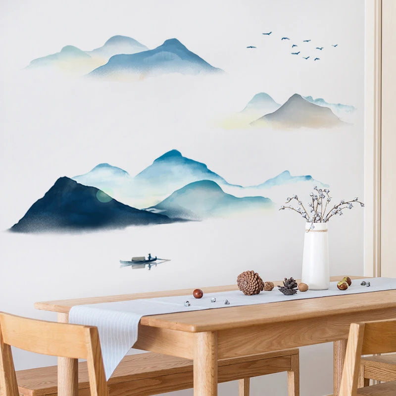 Ink Wash Mountain Wandaufkleber für Wohnzimmer Zuhause Schlafzimmer Kleiderschrank Wanddekoration Selbstklebende Vinyl Aufkleber Tapeten