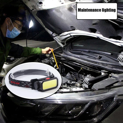 Leistungsstarke COB-LED-Stirnlampe USB Wiederaufladbare 4-Modi-Beleuchtungskopf-Taschenlampe mit 18650 eingebauter Batterie Camping Angellaterne