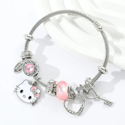 Sanrio Cartoon Charms Armbänder Kawaii Hello Kitty Perlen Anhänger Handketten Niedlicher Armreif Schmuck Accessoires Geschenke für Mädchen