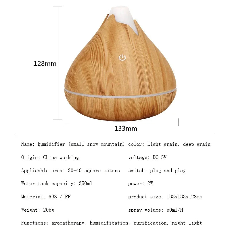 350 ml Aromatherapie-Diffusor für ätherische Öle, Holzmaserung, Fernbedienung, Ultraschall-Luftbefeuchter, kühl mit 7-farbigem LED-Licht