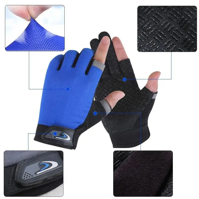 Angelhandschuhe Anti-Rutsch Atmungsaktiv Zwei-Finger-Schnitt Sport Radfahren Angelhandschuh Männer Frauen Mode Handschuhe Sportausrüstung