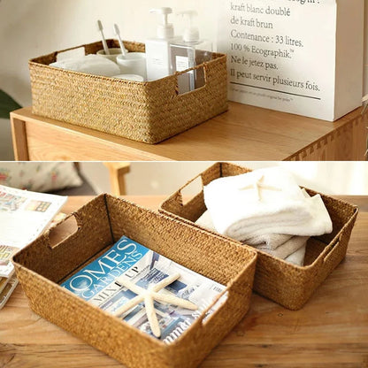 Gewebter Korb zum Organisieren von Kleinigkeiten Aufbewahrungskörbe Schublade Schrank Organzier Desktop Organizer Box Panier Rangement Cesta Mimbre