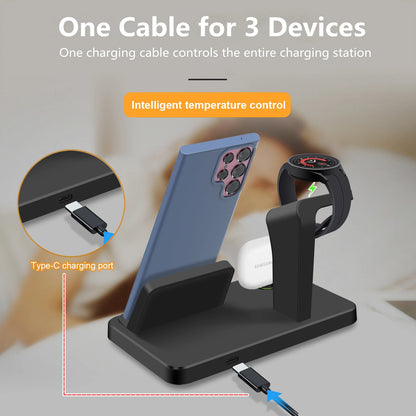 3 in 1 Ladestation für Samsung S23 S22 S21 Note 20 Z Fold Mehrere Geräte Kabelloses Ladegerät für Galaxy Watch 5 Pro 4 3 Knospen