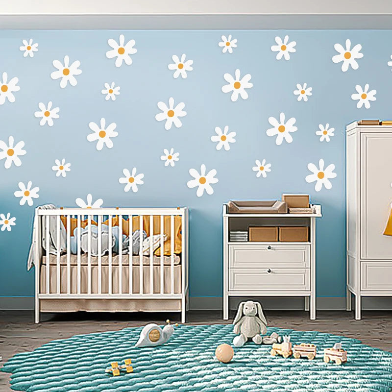 Weiße Gänseblümchen Blume Wandaufkleber Kinderzimmer Wohnzimmer DIY Kunst Decas Baby Kinderzimmer Heimdekoration PVC Fenster Aufkleber