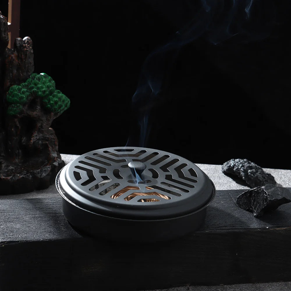 Sandelholz Rack Repellent Räucherstäbchen Platte mit Deckel – Mückenabwehr, Metallablage für Moskitospiralen, nützlich für Zuhause, Hotel und langlebig