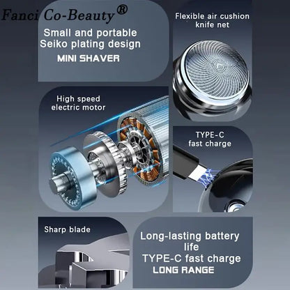 Elektrischer Rasierer, tragbarer Rasierapparat für Männer auf Reisen, für Nass- und Trockenrasur geeignet, USB-wiederaufladbar, Typ-C-Ladung, Mini-Rasiermaschine