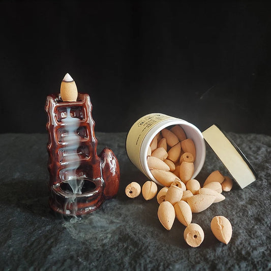 FY Wasserfall Rauch Rückfluss Räucherkegel – Natürliche Sandelholz- und Beifuß-Kegel für Aromatherapie, geeignet für Teezimmer und Yogaräume