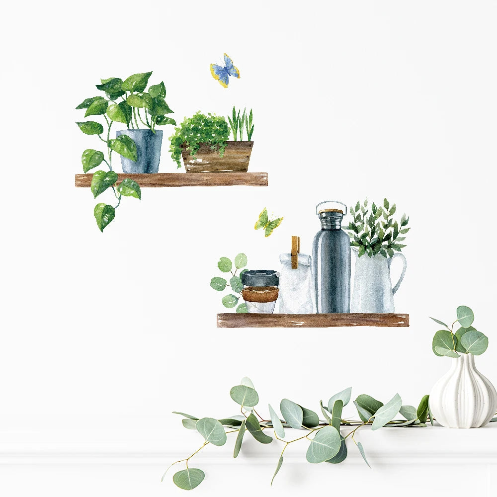 Topfpflanze Kunst Dekorationen Wandaufkleber für Esszimmerdekoration abnehmbare selbstklebende Tür Fenster Fliesen Aufkleber PVC Stück Wandbild