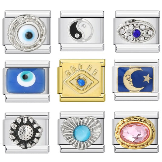 1pcs Edelstahl Italienisches Charm Link Armband Teufel Böse Augen Dämon Mond Y2K DIY Schmuck Herstellung Zubehör 2024 Neu