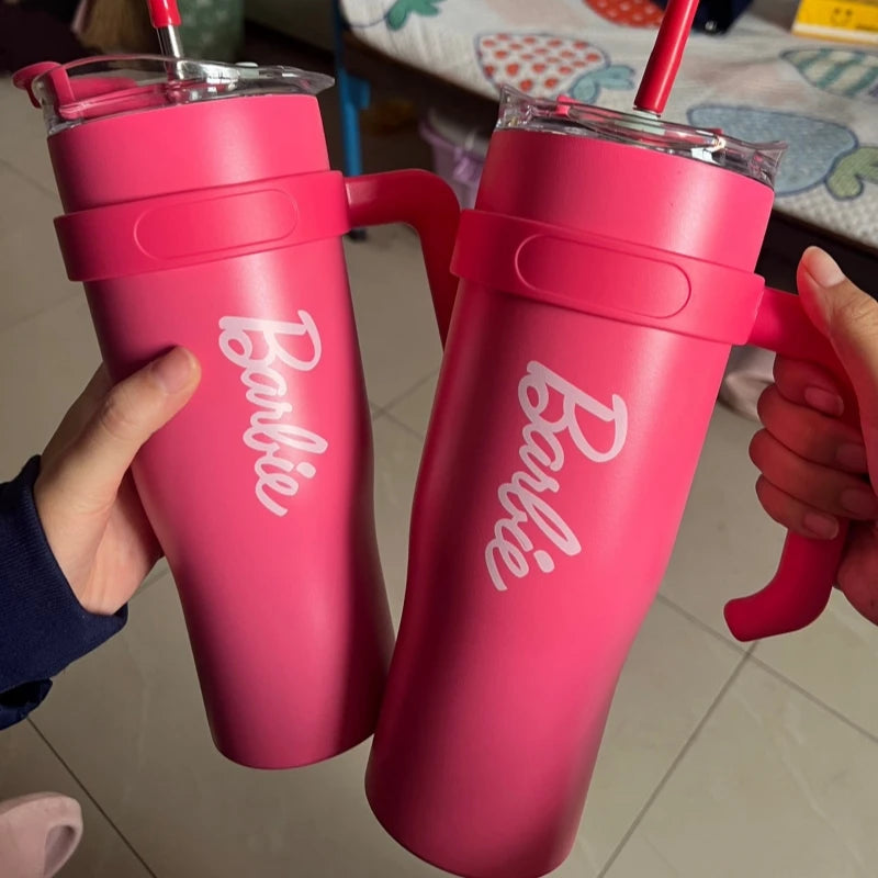 Miniso-Trend-Barbie-Series-Riesen-Großraum-Strohhalm-Stahl-Bling-Bling-Pink-Barbe-Wasserbecher-1200 ml-für-Mädchen-Geburtstagsgeschenk