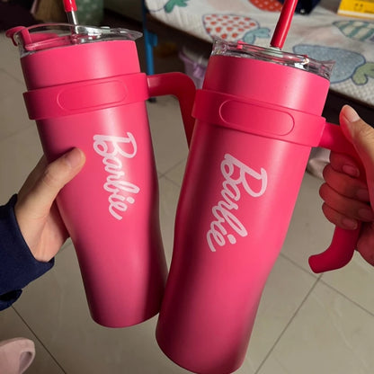 Miniso-Trend-Barbie-Series-Riesen-Großraum-Strohhalm-Stahl-Bling-Bling-Pink-Barbe-Wasserbecher-1200 ml-für-Mädchen-Geburtstagsgeschenk
