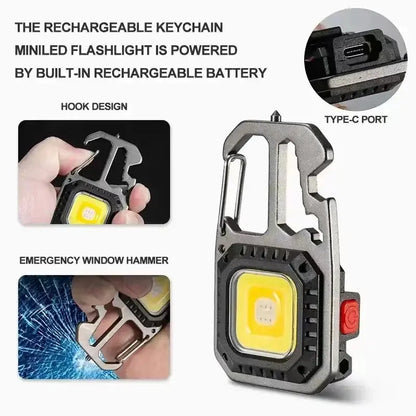 LED Tragbare Schlüsselanhänger Taschenlampe Outdoor Camping COB Arbeitslicht Notbeleuchtung mit Fenster Hammer Flaschenöffner Lampe