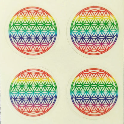 Luxuriöser PVC-Aufkleber mit goldener Blume des Lebens. Bitte teilen Sie ihren runden Energieaufkleber mit Goldprägung, wenn Sie sie sehen