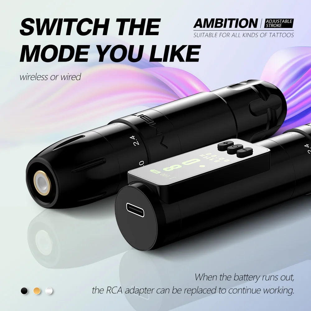 Ambition Sally Wireless Permanent Make-up Maschine Tattoo Pen Rotary 2,0-3,5 mm einstellbarer Hub Coreless Motor Tattoo Zubehör