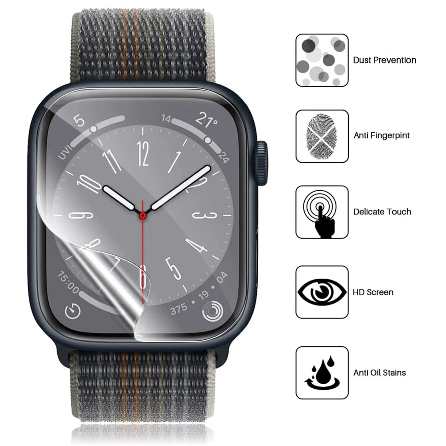 Displayschutzfolie für Apple Watch 9 8 7 6 SE 5 3 Ultra, vollständiger Schutz für IWatch-Serie 45 mm, 41 mm, 44 mm, 40 mm, 42 mm, 38 mm, 49 mm