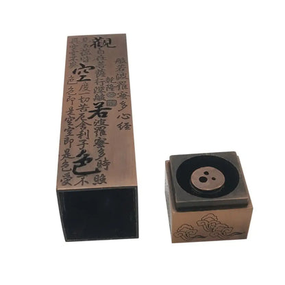 Kupferlegierung Hohlkupferkupfer Weihrauch Tablett chinesischer Stil Antiquen Herz Sutra Weihrauchhalter Quadratform vertikaler Weihrauch Rack