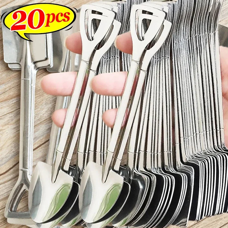 20/2x Edelstahl-Schaufellöffel – Gold- und Silber-Mini-Kaffee-/Teelöffel, Eiscreme-/Dessertlöffel, Küchenbesteck