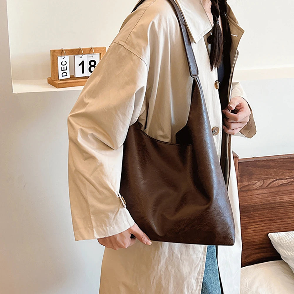 Leichte PU Weiche Leder -Einkaufstasche große Kapazität Frauen Große Umhängetasche Unterarmtasche HaSp -Schließung Freizeitstil Pendlertasche