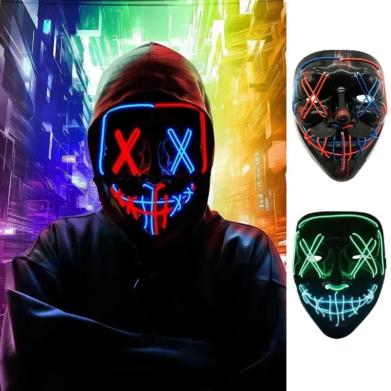 LED Dual-Color Leuchtmaske: Halloween-Buchstabe "V" Horrormaske, Rollenspiel-Karneval-Maske mit Kaltlicht-Effekt.