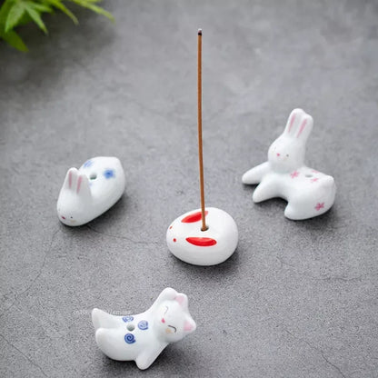 Räucherstäbchenhalter im japanischen Stil, Cartoon-Kaninchen und Kätzchen, Keramik, niedliches Räuchergefäß, Ornament, kreative Heimdekoration, Tischhandwerk