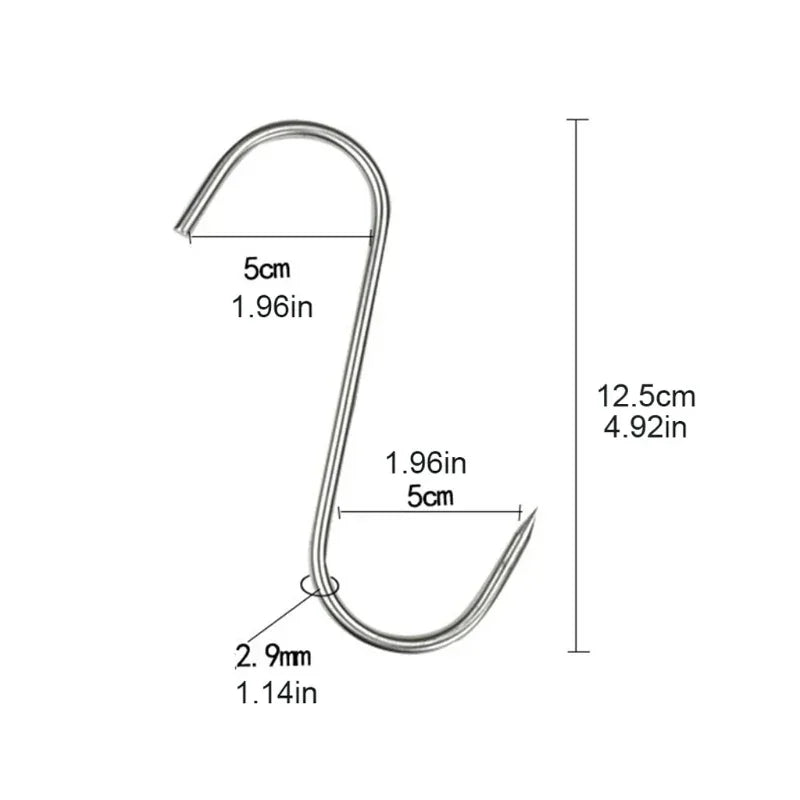 Edelstahl-S-Haken mit Spitze – Backutensilien für Metzger, Küchenfleischhaken, Aufhängehaken, Heimorganisation