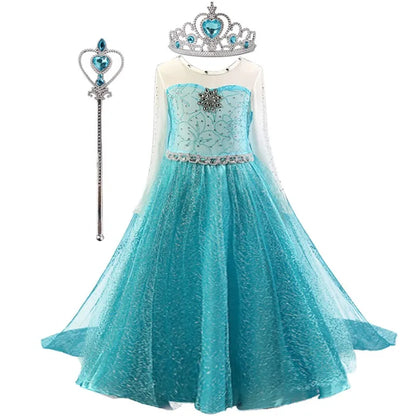 Elsa-Kleid für Mädchen (3-10 Jahre): Prinzessinnenkleid für Kinder, Kostüm für Geburtstagsfeiern, Halloween, Karneval, Ostern und Cosplay.
