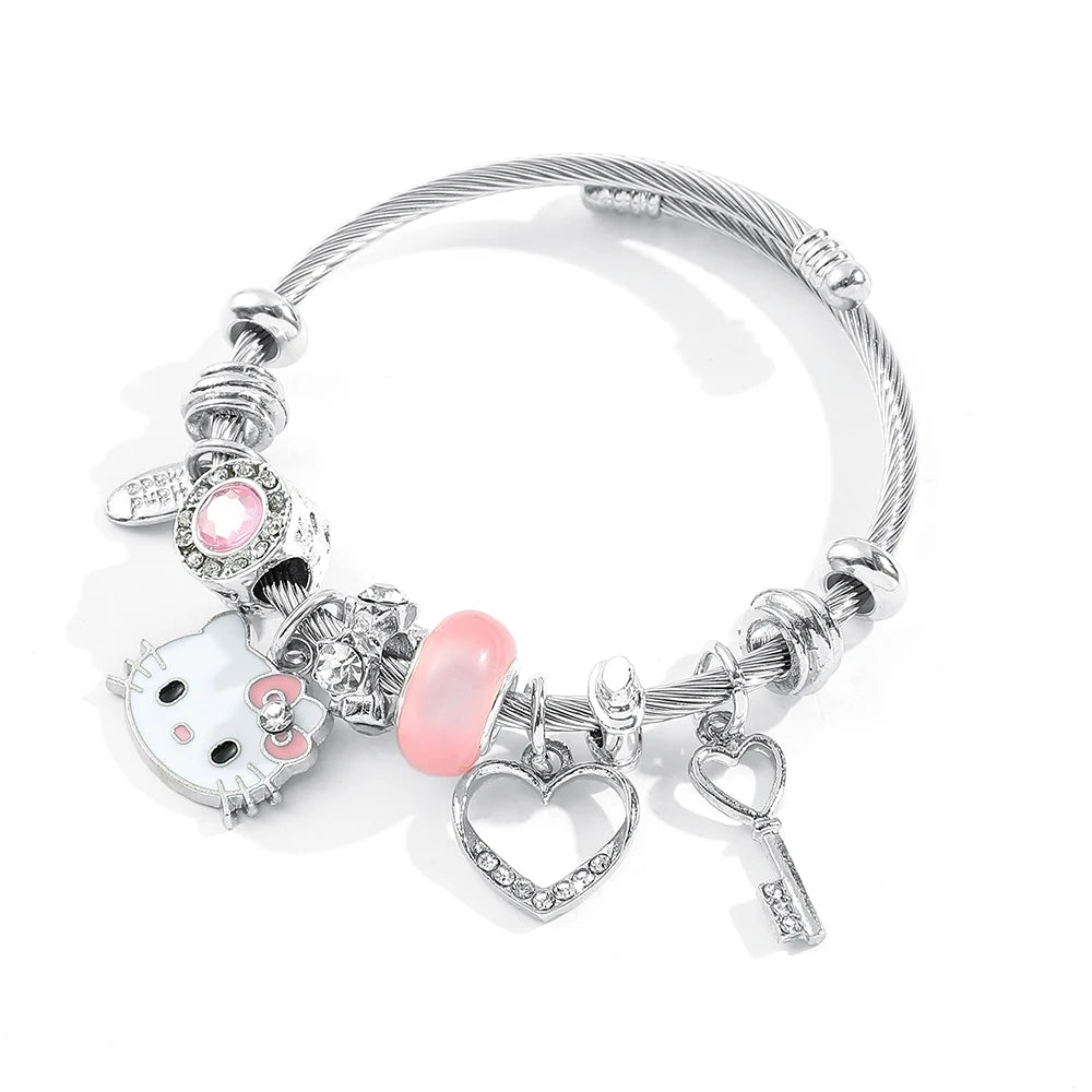 Sanrio Cartoon Charms Armbänder Kawaii Hello Kitty Perlen Anhänger Handketten Niedlicher Armreif Schmuck Accessoires Geschenke für Mädchen