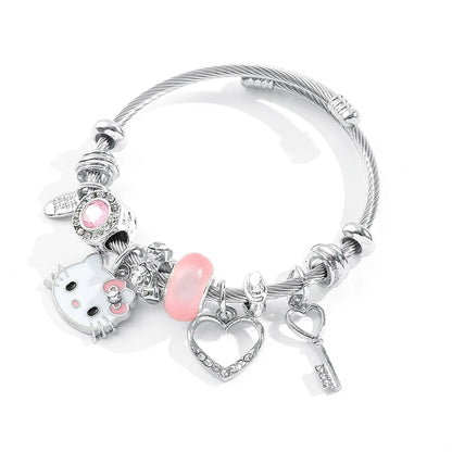 Sanrio Cartoon Charms Armbänder Kawaii Hello Kitty Perlen Anhänger Handketten Niedlicher Armreif Schmuck Accessoires Geschenke für Mädchen