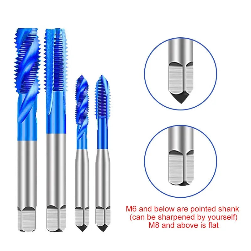 AZZKOR Spiral-/Gerade-/Schneid-Gewindebohrer M35 Kobalt, Blau-Nano-Beschichtung für Edelstahl M2M3M4M5M6M8M10M12