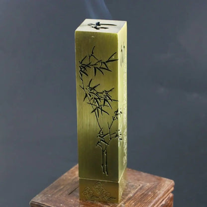 Kupferlegierung Hohlkupferkupfer Weihrauch Tablett chinesischer Stil Antiquen Herz Sutra Weihrauchhalter Quadratform vertikaler Weihrauch Rack